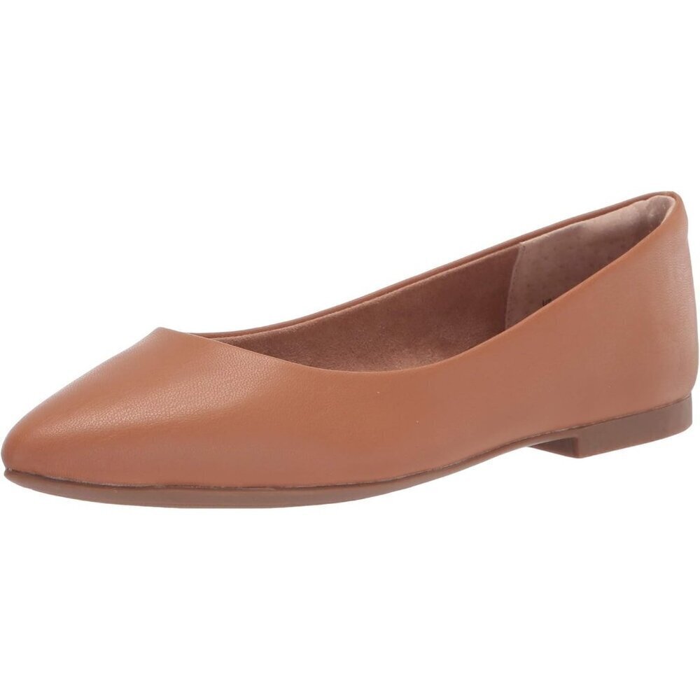 Women's Camel Low Top Pointed Toe Ballet Flat Leather Comfort Shoes